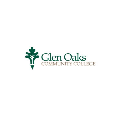 Glen Oaks Community College name plate logo green and gold