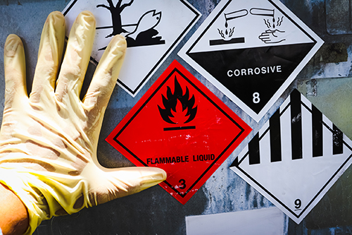 Images with flammable liquid and corrosive signs